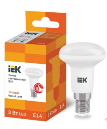 Лампа светодиодная ECO R39 рефлектор 3Вт 230В 3000К E14 IEK арт. LLE-R39-3-230-30-E14